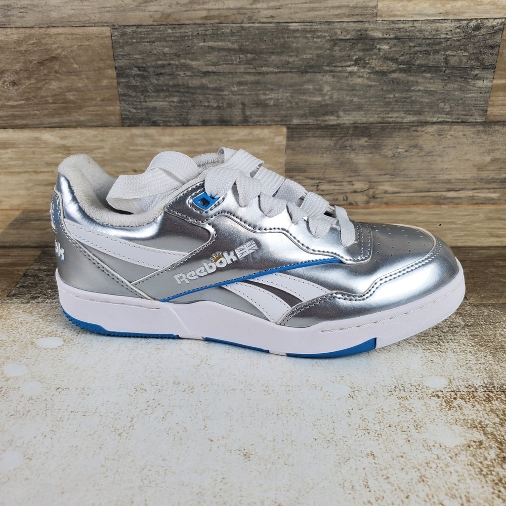 Reebok BB4000 II Womens Shoes Sz 8 Metallic Silver Leather Lace-Up Sneakers